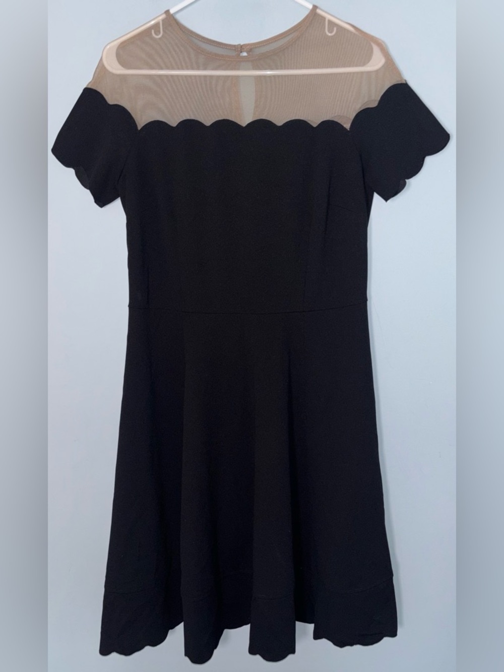 Cartise Women’s 4 Black Scallop Trim Fit-and-Flare Dress with Sheer Yoke